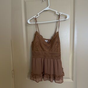Brown Lace Sleeveless Top